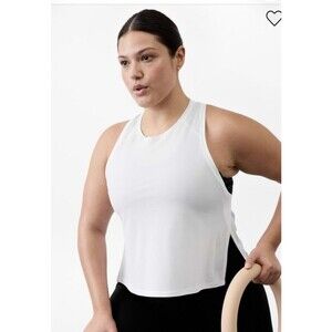 Athleta Grid Knit Tank Women’s XL White Racerback Split Hem Quick Dry NWT